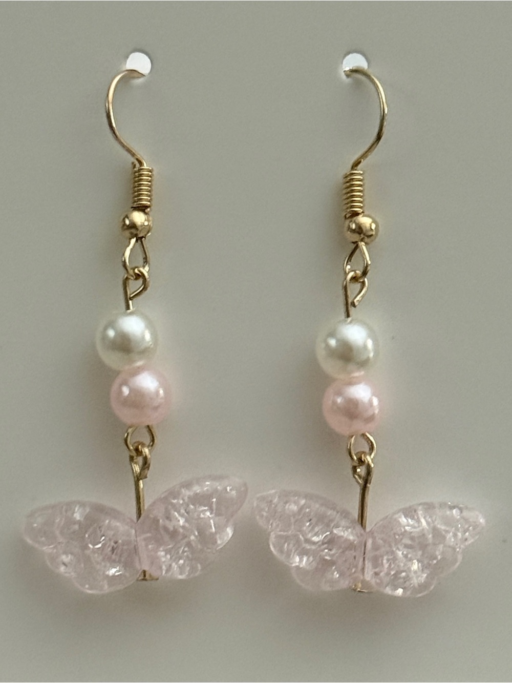 Handmade Delicate Pink Butterfly Pearl Drop Earrings